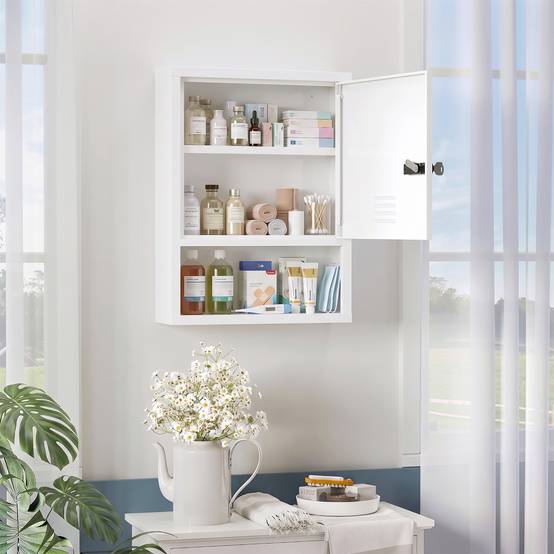Sans Marque - Armoire pharmacie murale serrure combinaison clé 3 niveaux verrouillable blanche - Image 3