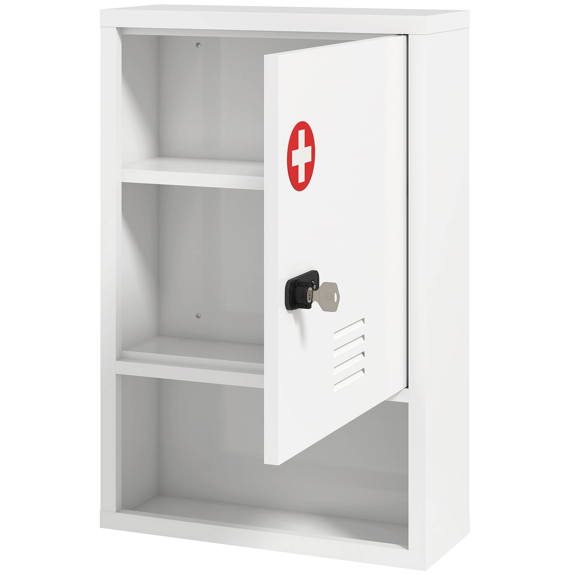 Sans Marque - Armoire pharmacie murale serrure combinaison clé 3 niveaux verrouillable blanche - Image 2