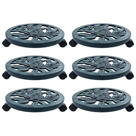 Set de 6 Supports Roulants Pots Plastique Durable Vert Roulettes 360° pour Terrasse et Intérieur 38 cm – ComfortXL Outdoor Living - Imagen 1