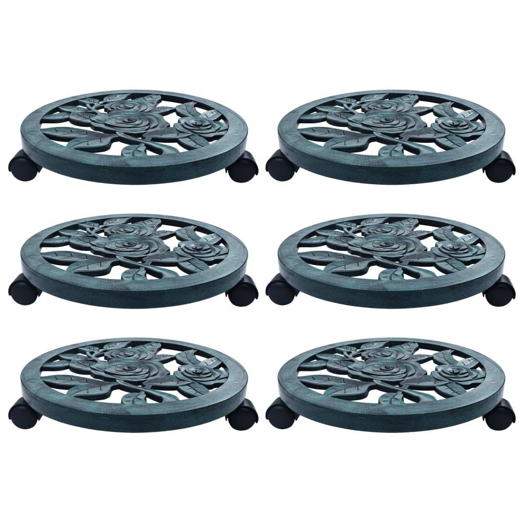 Set de 6 Supports Roulants Pots Plastique Durable Vert Roulettes 360° pour Terrasse et Intérieur 38 cm – ComfortXL Outdoor Living - Imagen 1