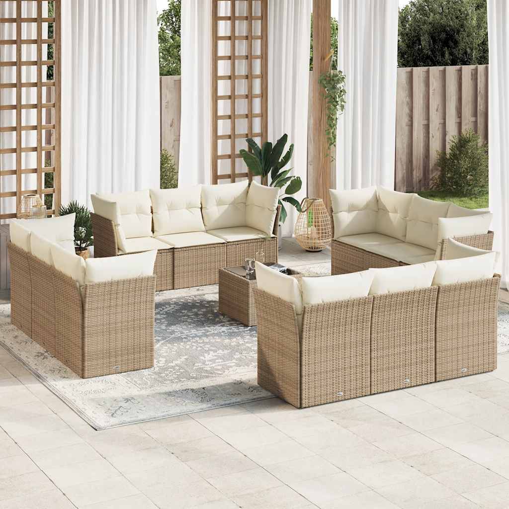 Grand salon de jardin 12 personnes résine tressée modulable table basse pour famille Beige – ComfortXL Outdoor Living - Image 1