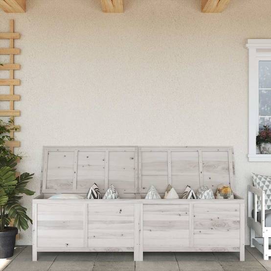 Boîte de rangement jardin bois massif blanc 198.5 x 50 x 56.5 cm - PANGIVO - Image 1