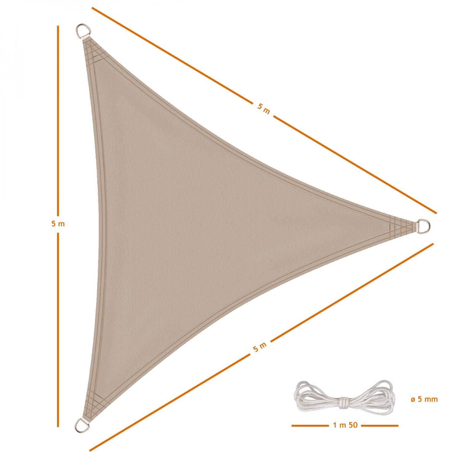 Linxor - Voile d'ombrage triangulaire imperméable et anti-UV - 5 x 5 x 5 m - Taupe - Linxor - Imagen 2