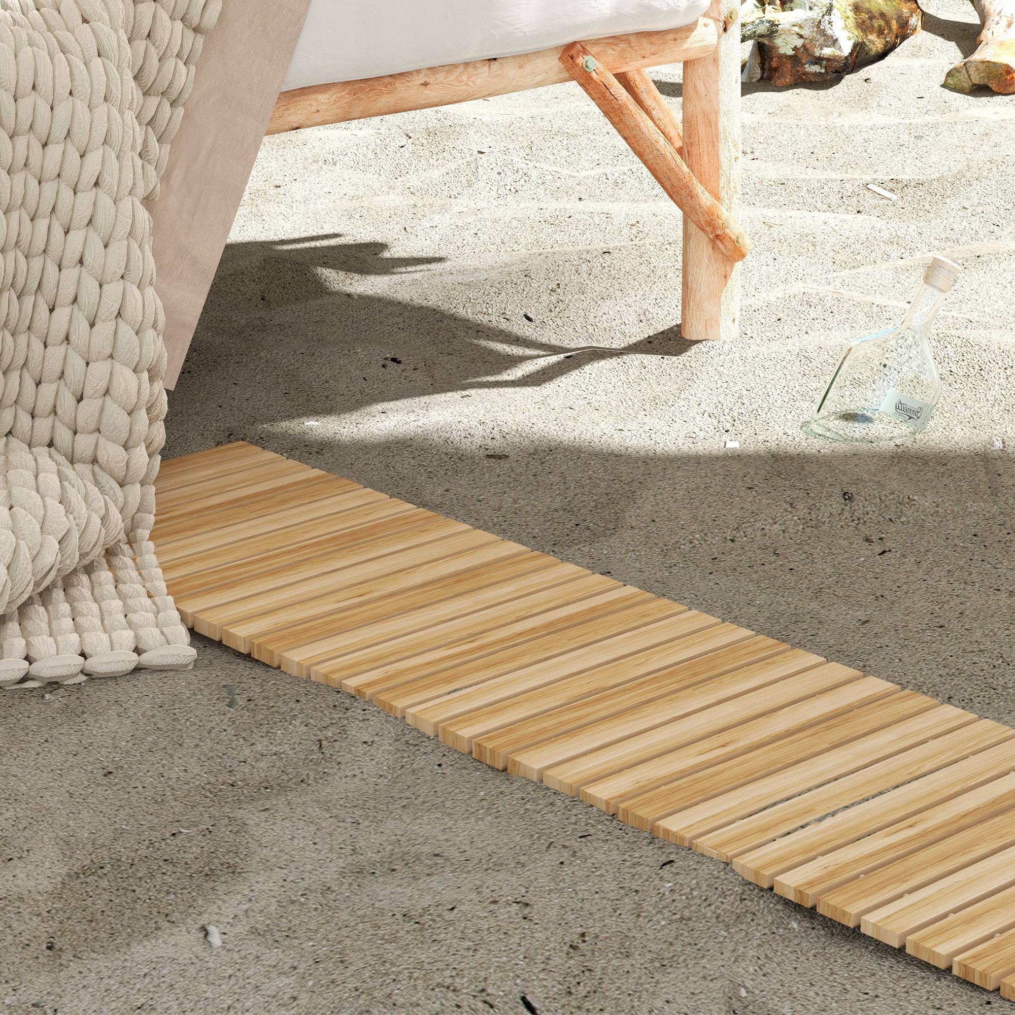 Outsunny - Allée chemin de jardin enroulable en lattes de bois dim. 120L x 38l cm sapin pré-huilé - Outsunny - Imagen 2
