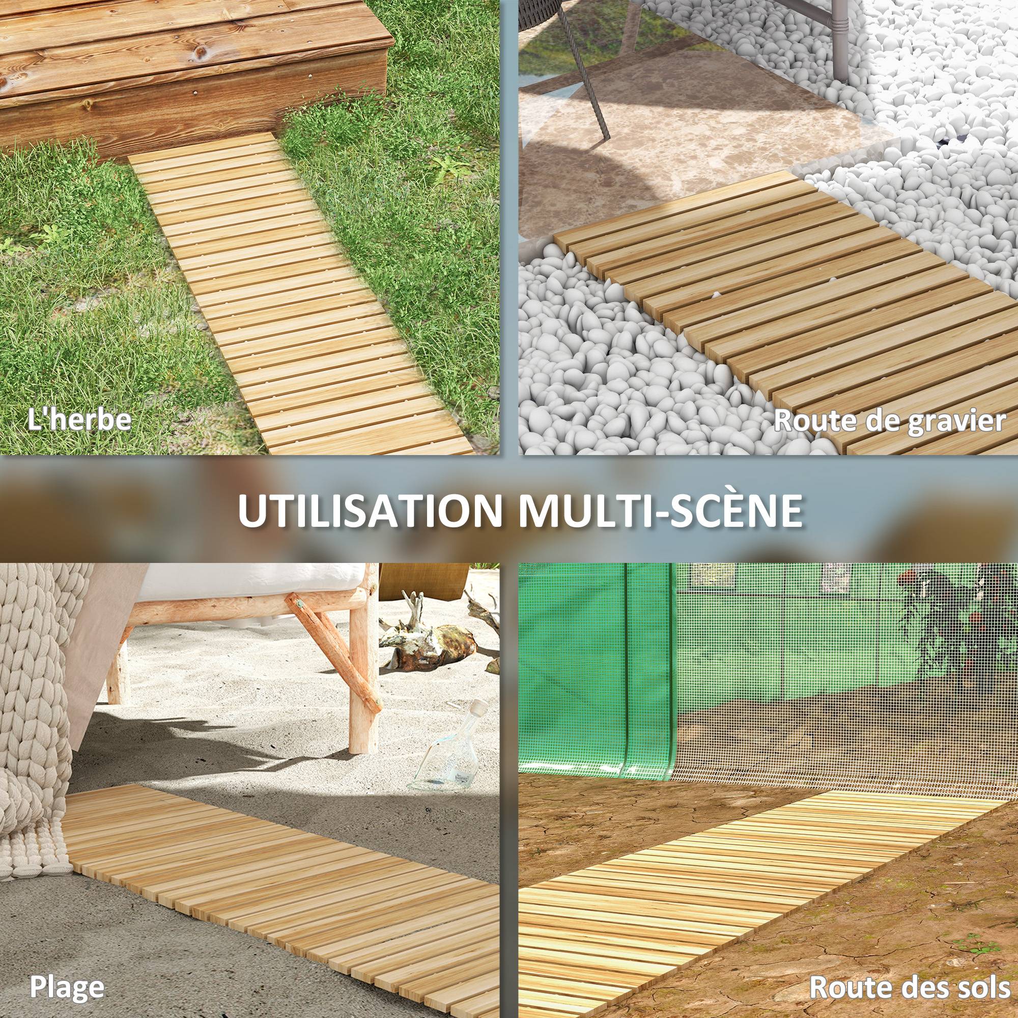 Outsunny - Allée chemin de jardin enroulable en lattes de bois dim. 120L x 38l cm sapin pré-huilé - Outsunny - Imagen 4