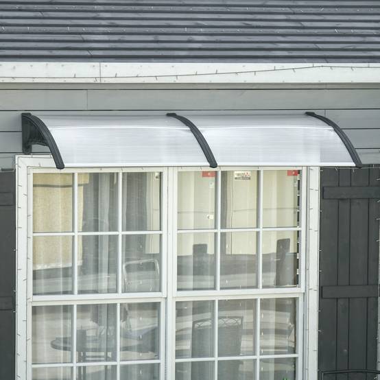 Sans Marque - Auvent de porte, protection contre la pluie, le vent et la grêle, polycarbonate, barres de liaison en aluminium, 200 x 96 x 27 cm, noir - Image 4