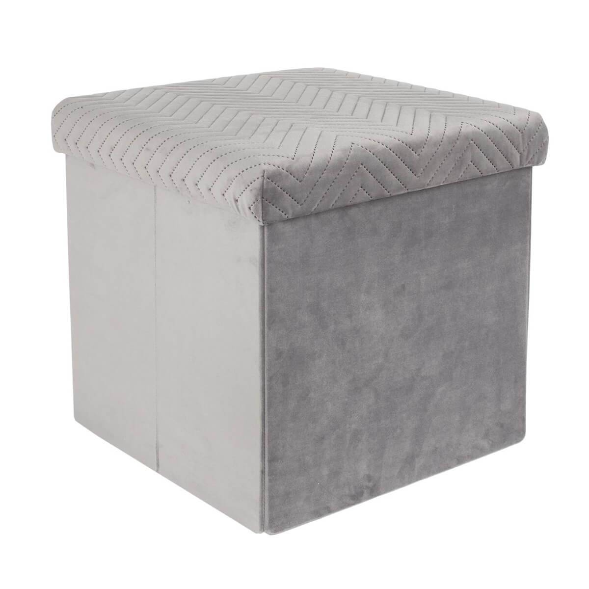 ALTOBUY - Coffre Pouf Pliable Velours Gris Clair - FLOY - Image 1