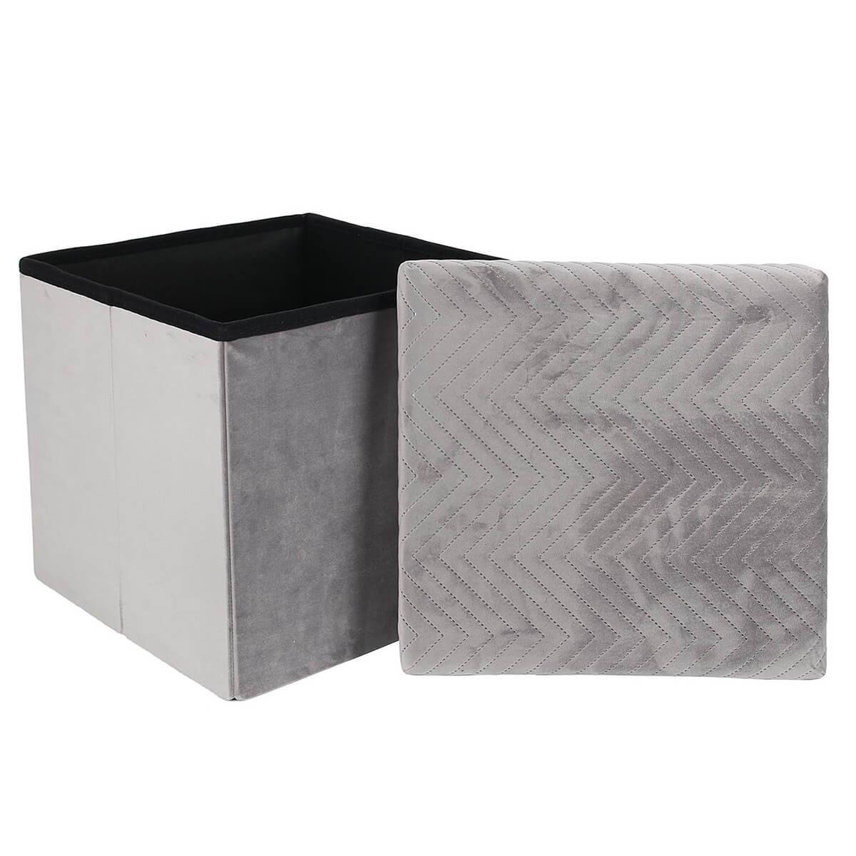 ALTOBUY - Coffre Pouf Pliable Velours Gris Clair - FLOY - Image 4