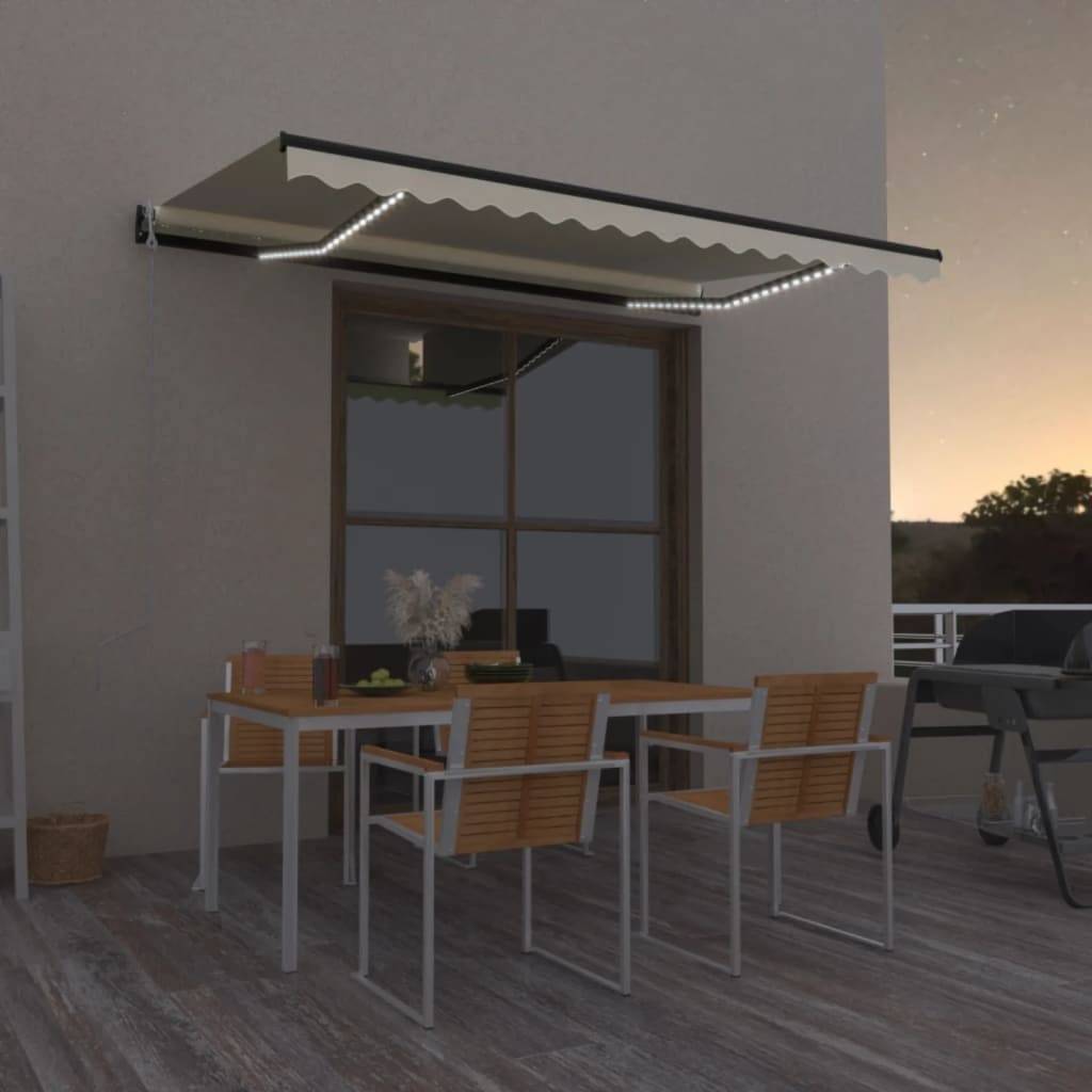Store banne motorisé LED et capteur vent aluminium pour terrasse 450x350cm Crème - ComfortXL Outdoor Living - Image 1