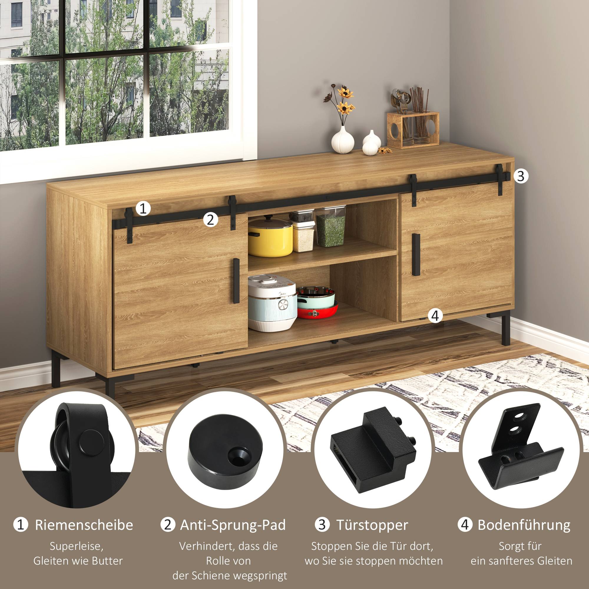 Kit rail porte coulissante double acier carbone armoire placard gain de place 200cm noir - ComfortXL Outdoor Living - Image 5