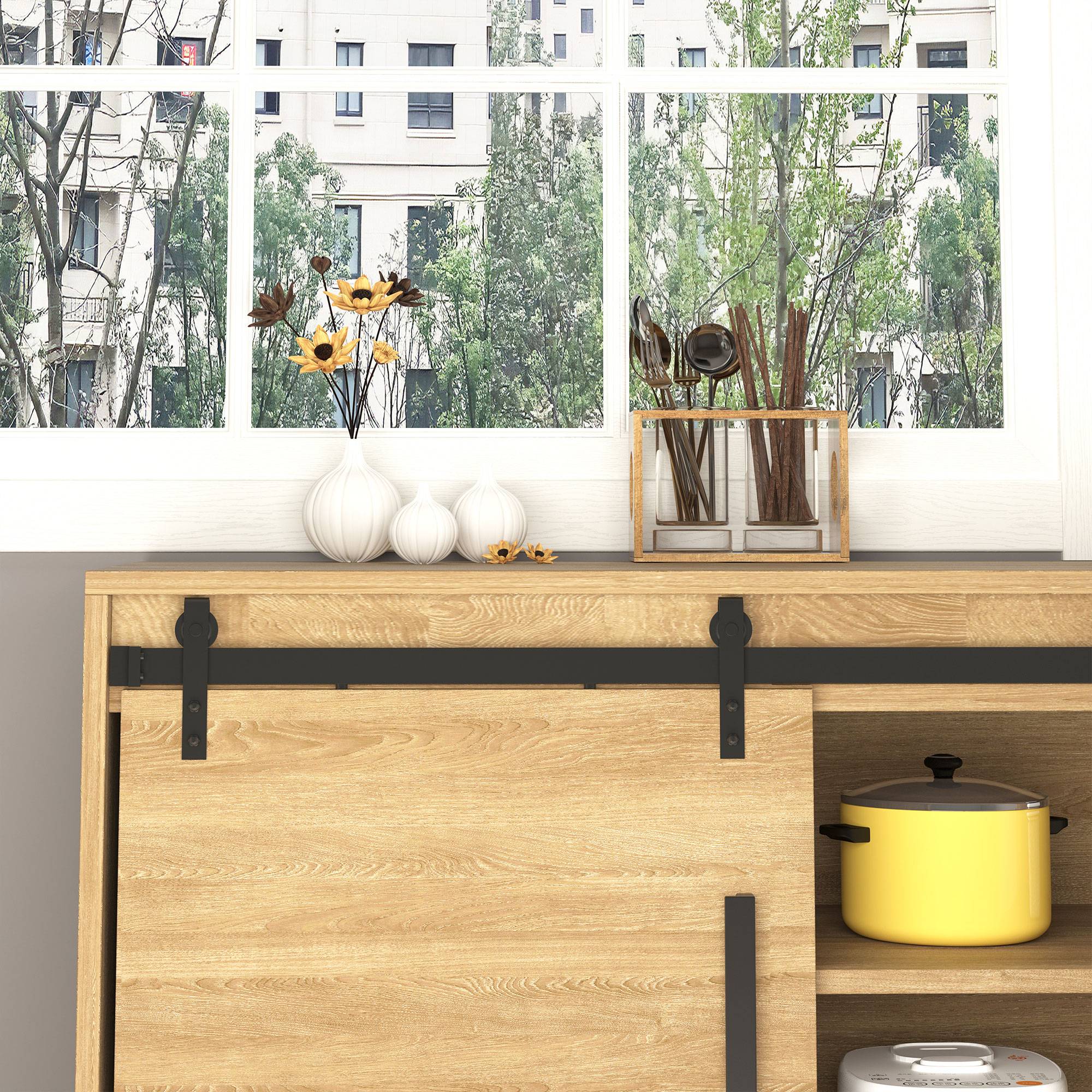 Kit rail porte coulissante double acier carbone armoire placard gain de place 200cm noir - ComfortXL Outdoor Living - Image 7