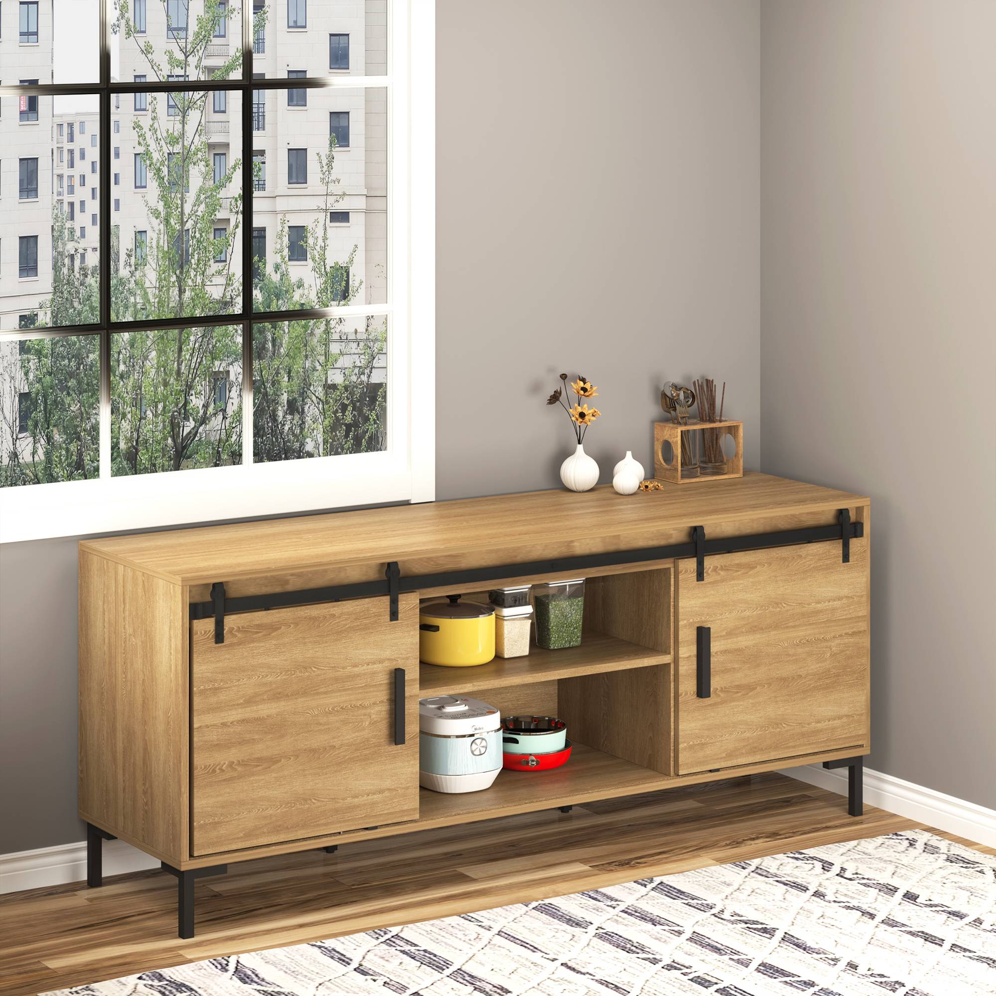 Kit rail porte coulissante double acier carbone armoire placard gain de place 200cm noir - ComfortXL Outdoor Living - Image 2