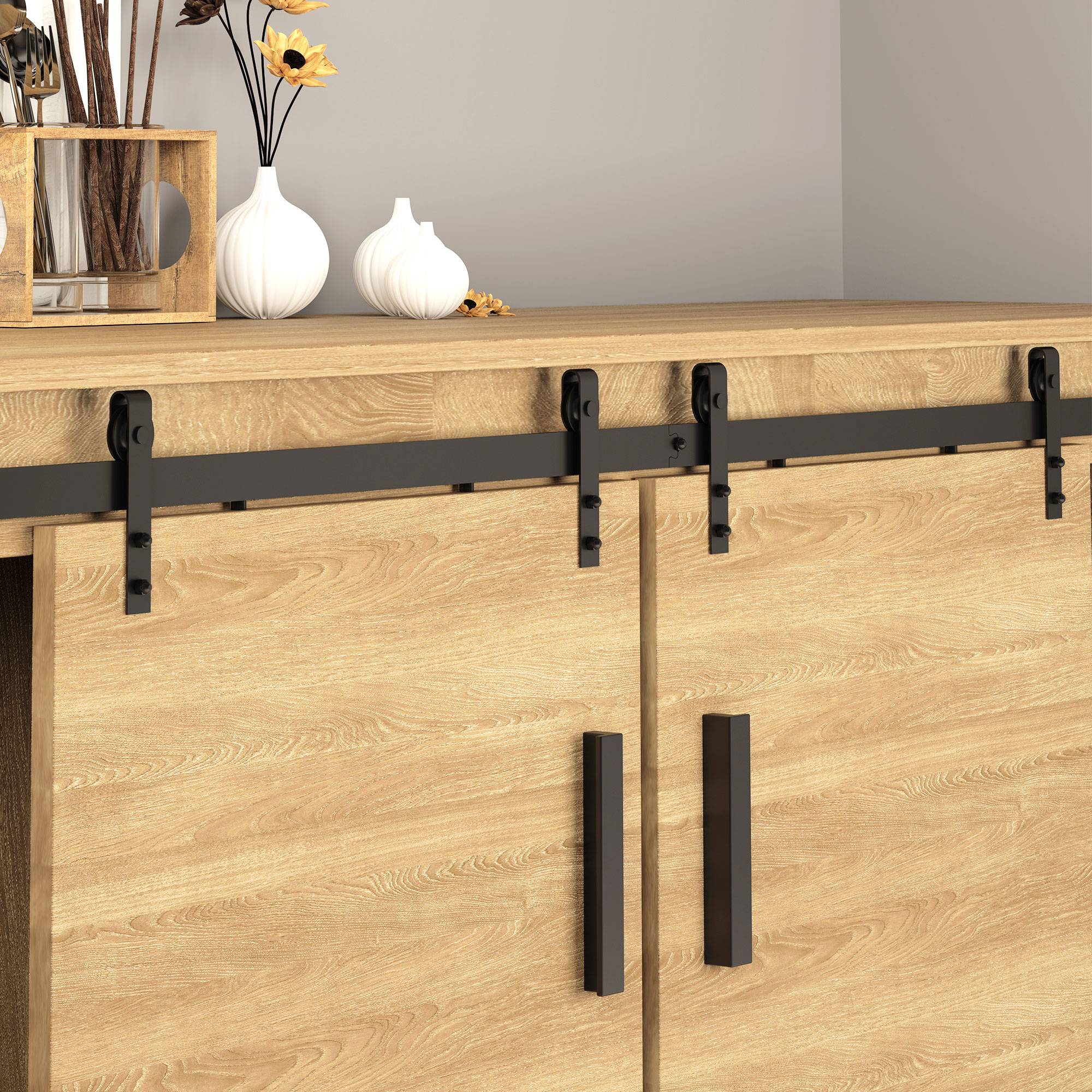 Kit rail porte coulissante double acier carbone armoire placard gain de place 200cm noir - ComfortXL Outdoor Living - Image 6