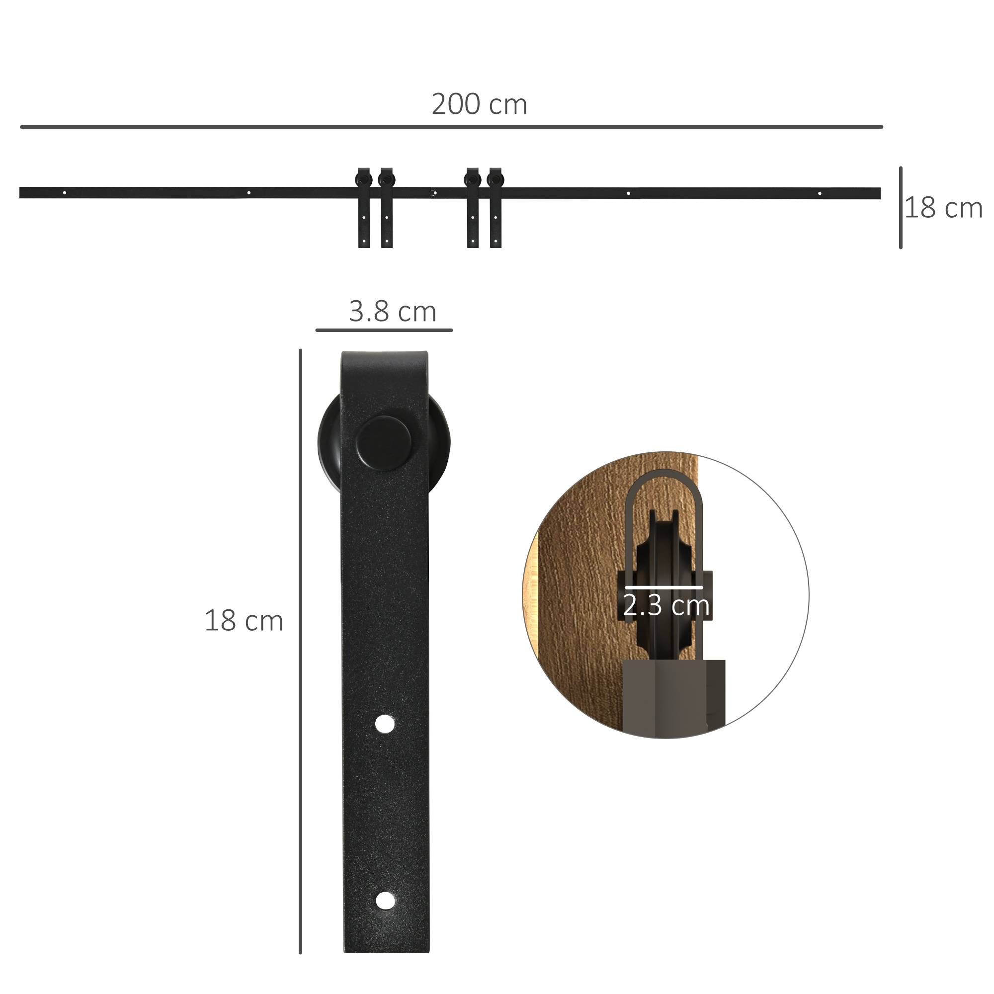 Kit rail porte coulissante double acier carbone armoire placard gain de place 200cm noir - ComfortXL Outdoor Living - Image 3