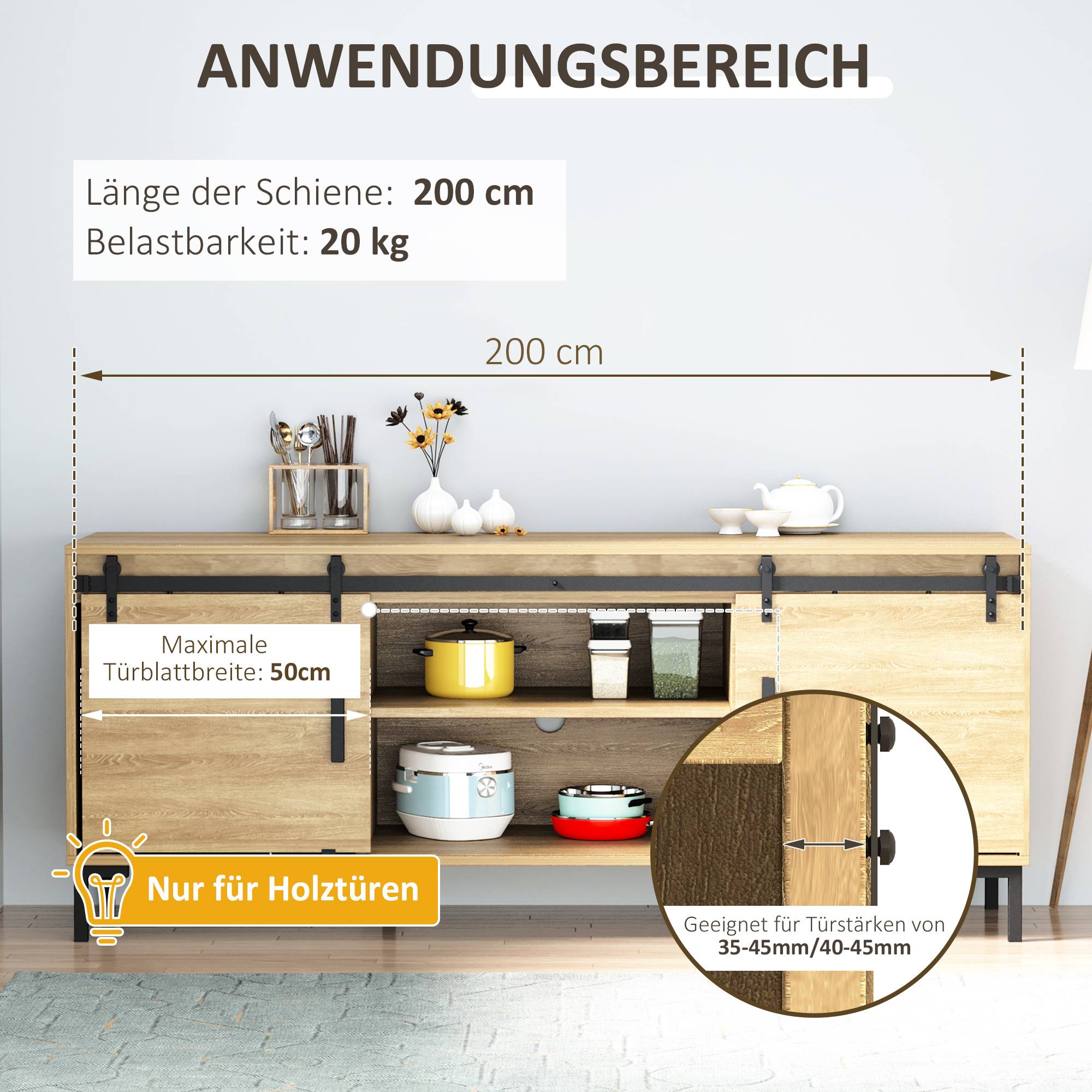 Kit rail porte coulissante double acier carbone armoire placard gain de place 200cm noir - ComfortXL Outdoor Living - Image 4