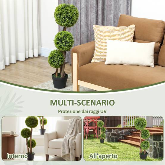 Set 2 buis artificiels 3 sphères, pot/fond renforcé, 90cm, int/ext - Image 7