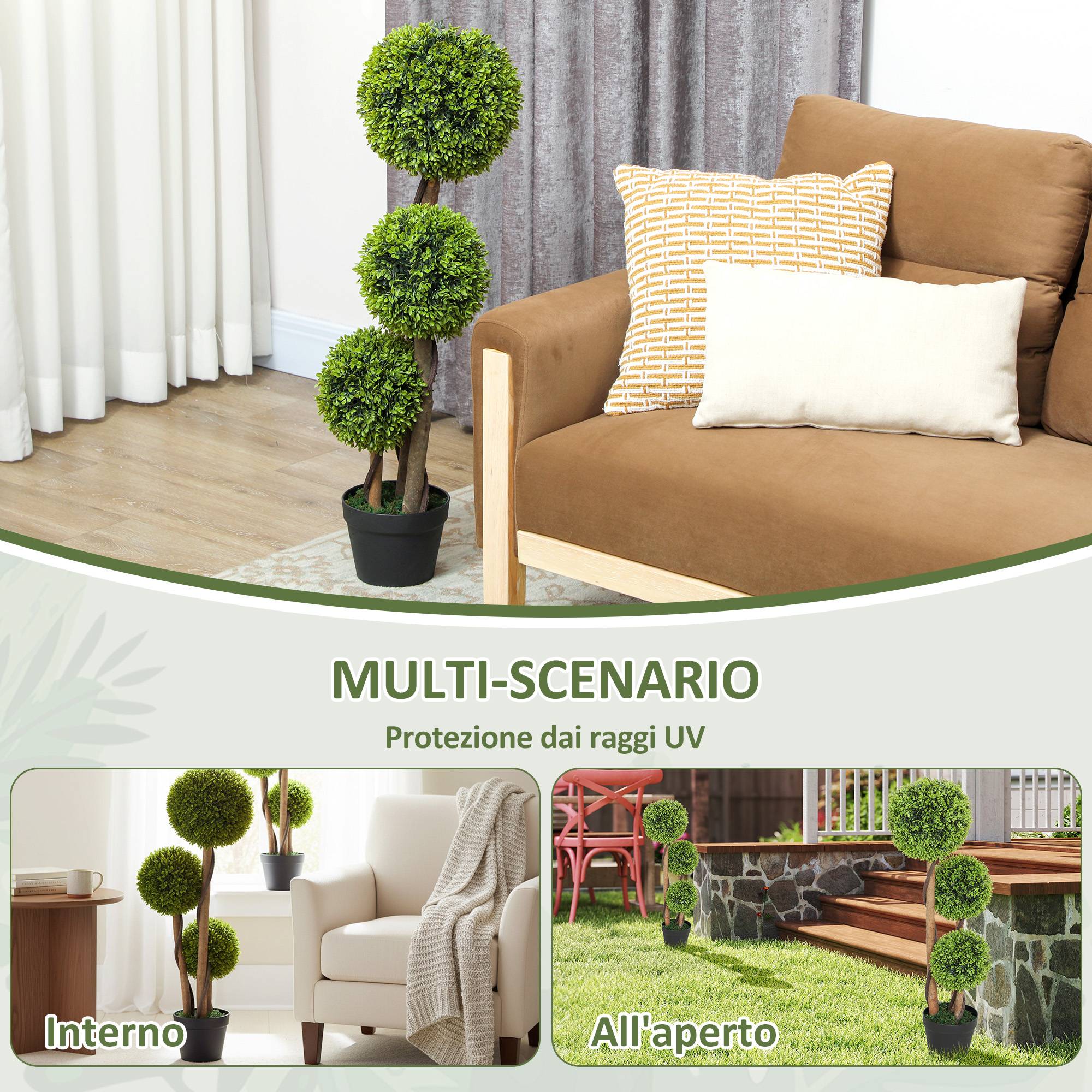 Set 2 buis artificiels 3 sphères, pot/fond renforcé, 90cm, int/ext - Image 7