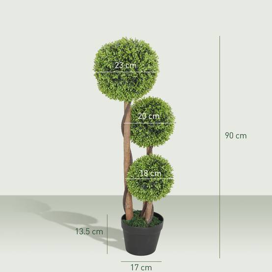 Set 2 buis artificiels 3 sphères, pot/fond renforcé, 90cm, int/ext - Image 5