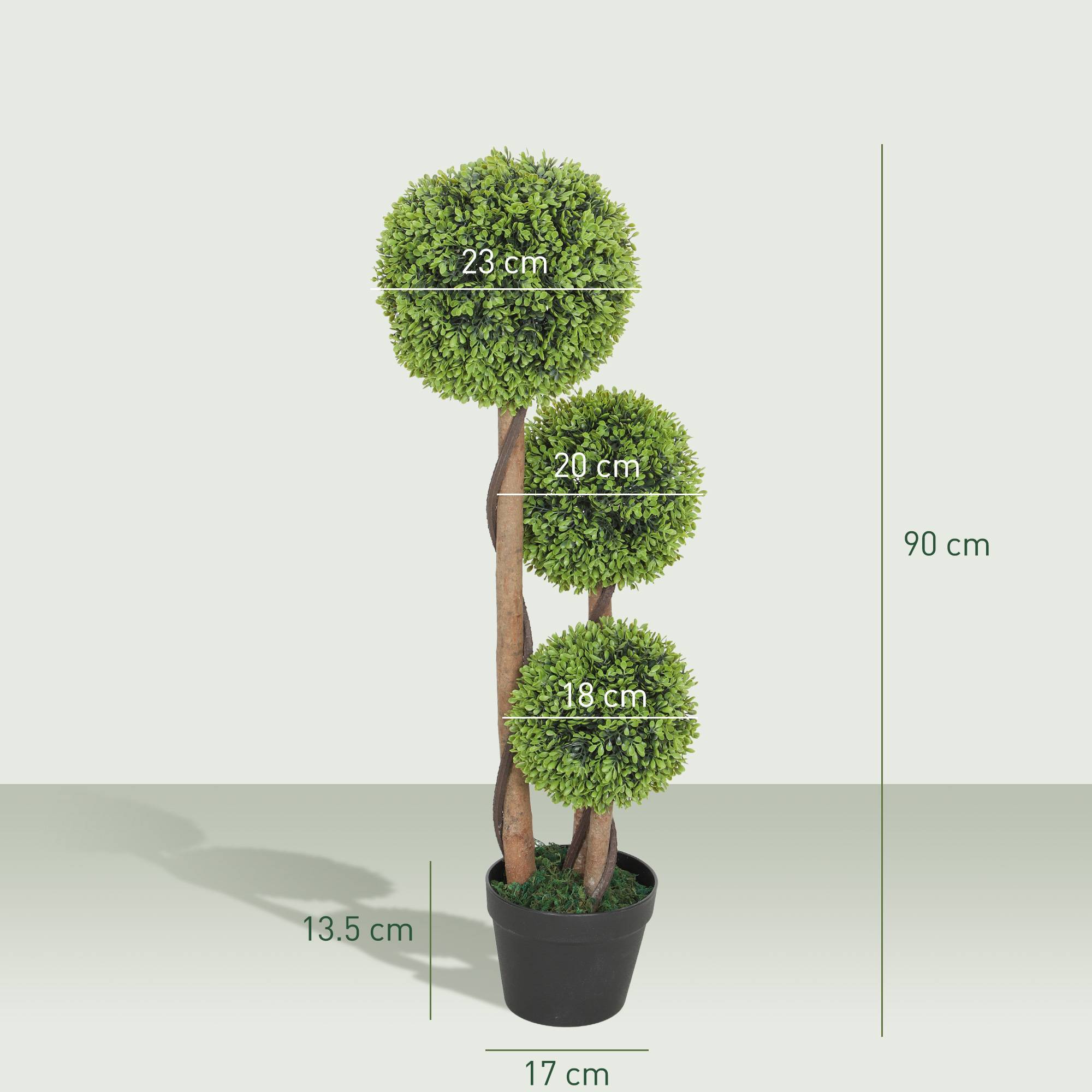 Set 2 buis artificiels 3 sphères, pot/fond renforcé, 90cm, int/ext - Image 5