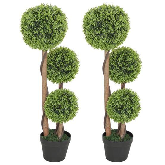 Set 2 buis artificiels 3 sphères, pot/fond renforcé, 90cm, int/ext - Image 2