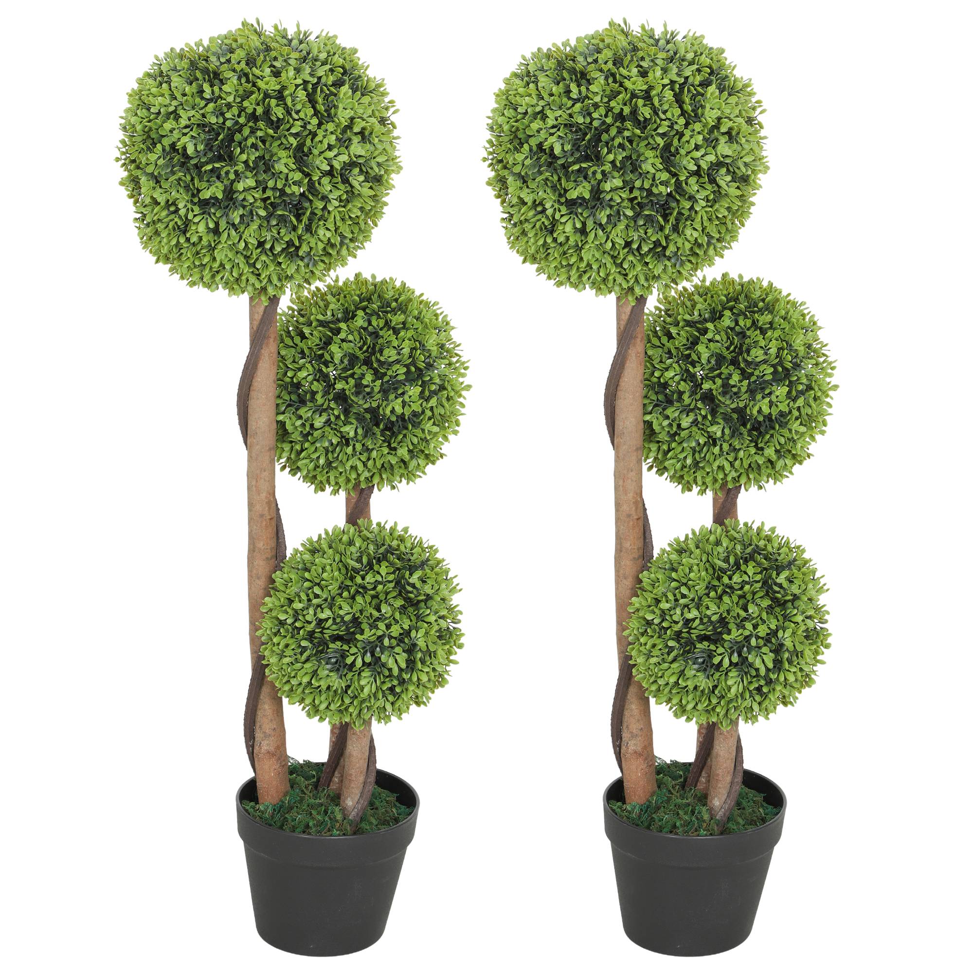 Set 2 buis artificiels 3 sphères, pot/fond renforcé, 90cm, int/ext - Image 2