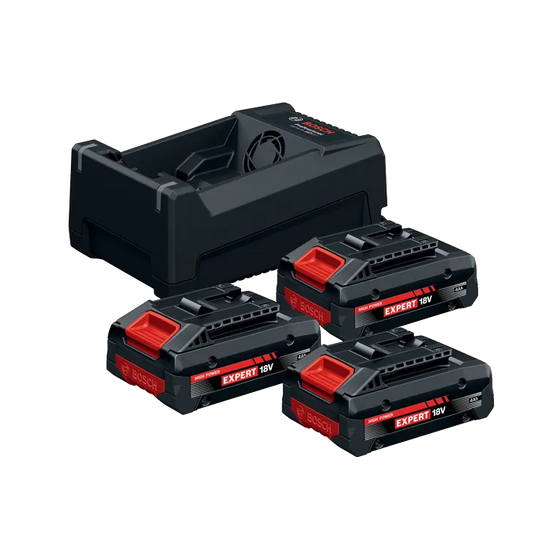 Set de base EXPERT - Chargeur 12/18V - 3X batterie 18V 4.0ah - BOSCH - 0615V0005X - Image 1