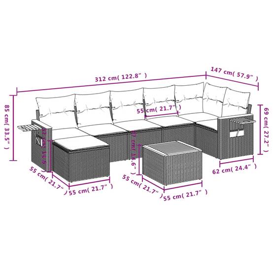 Salon de Jardin 8 Personnes Résine Tressée Modulable avec Table d'appoint pour Terrasse Gris – ComfortXL Outdoor Living - Image 10