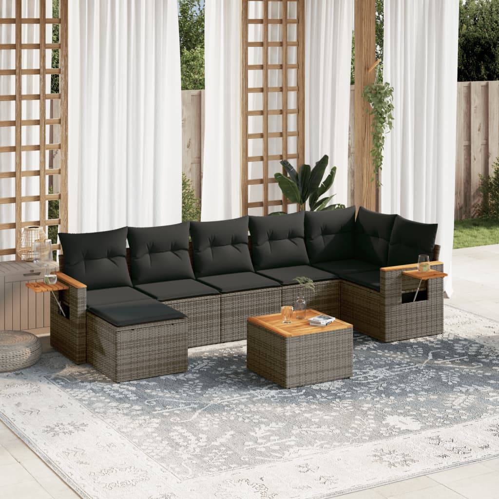Salon de Jardin 8 Personnes Résine Tressée Modulable avec Table d'appoint pour Terrasse Gris – ComfortXL Outdoor Living - Image 1
