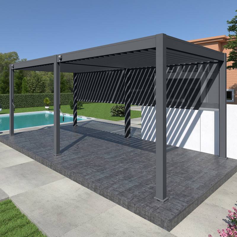 Ombrea - Pergola bioclimatique Ombréa autoportante VS - 3x6M Anthracite + 2 stores - Image 1