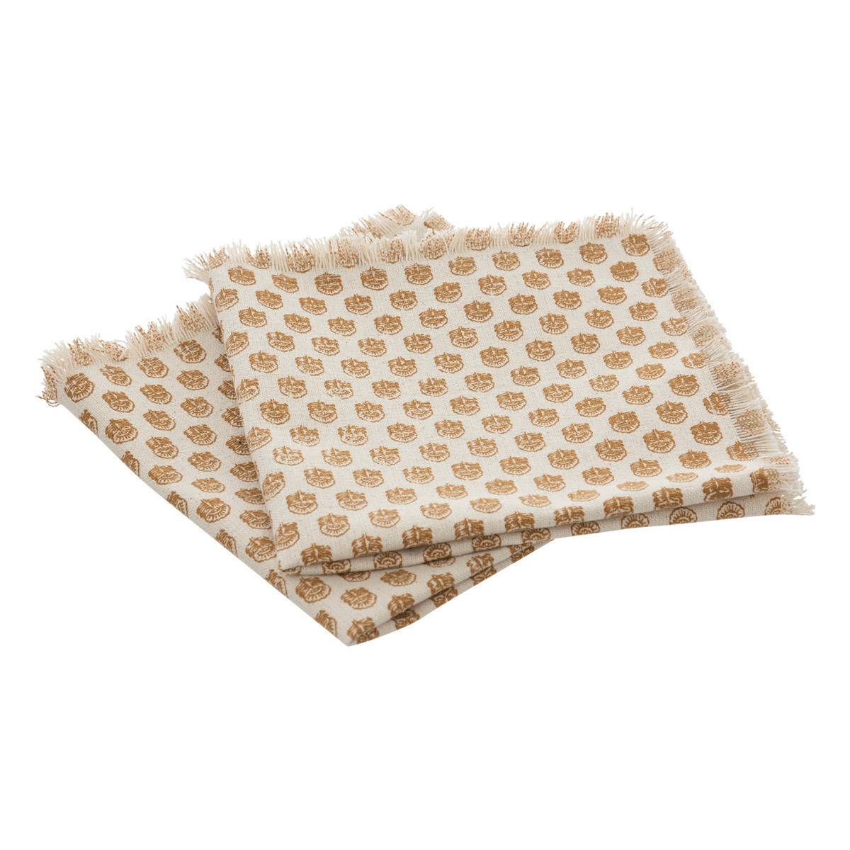 Lot de 2 serviettes de table en coton Beige et Cannelle 40 x 40 cm - Imagen 1