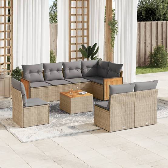 Salon de jardin 9 places beige en résine tressée avec rangement et table d'appoint – ComfortXL Outdoor Living - Image 1
