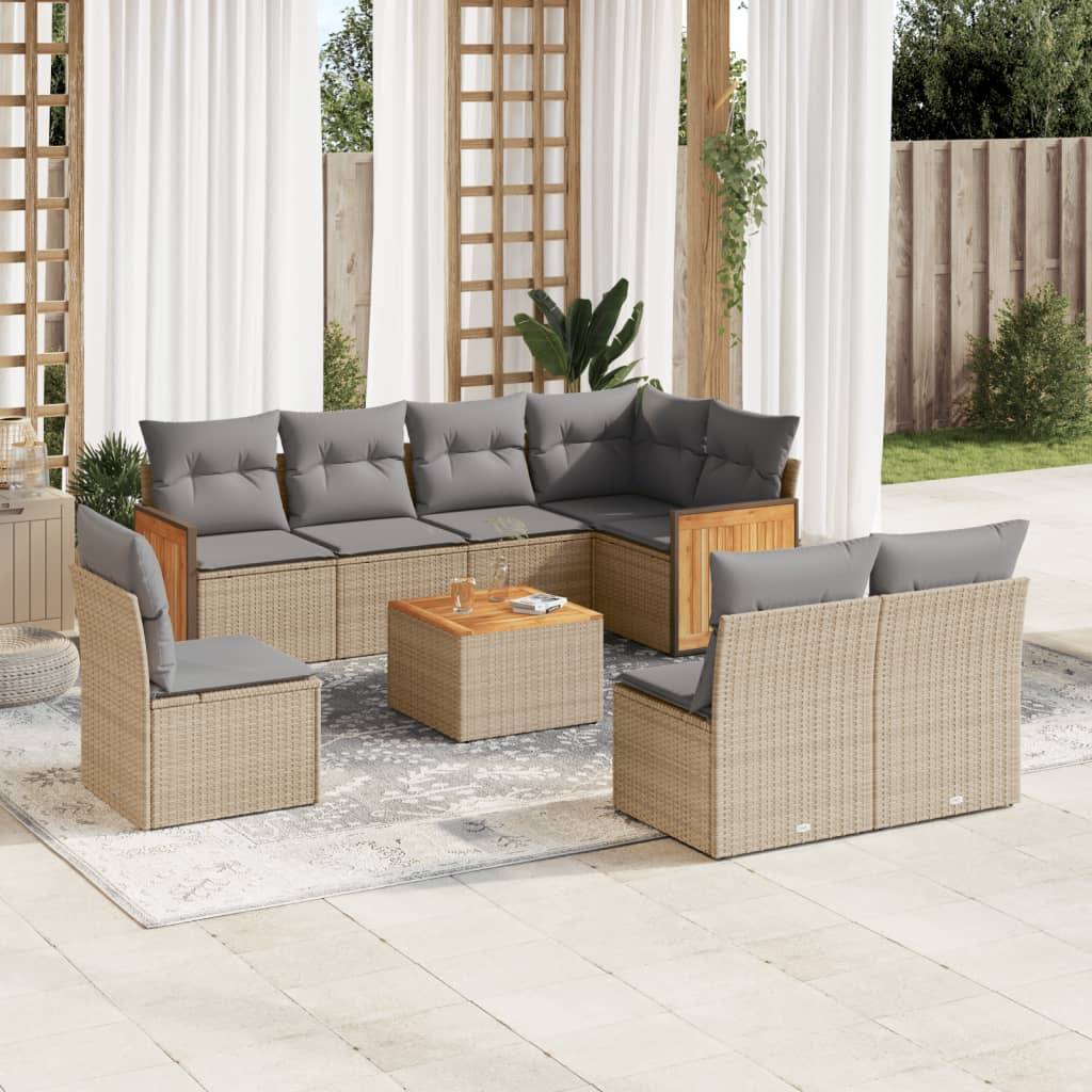 Salon de jardin 9 places beige en résine tressée avec rangement et table d'appoint – ComfortXL Outdoor Living - Image 1