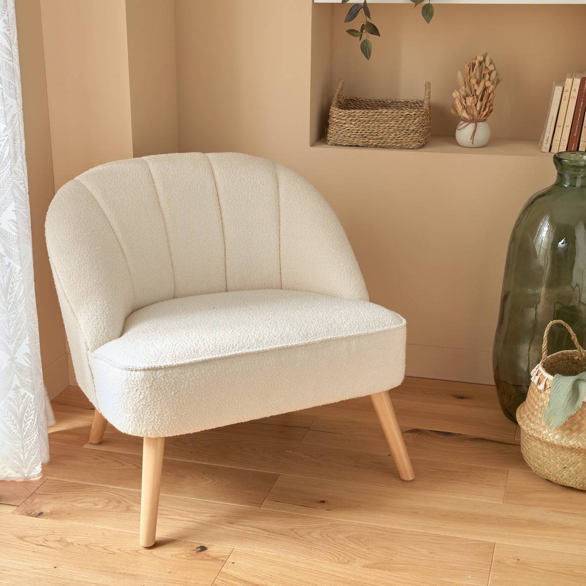 Atmosphera - Fauteuil "Naova" bouclette blanc - Atmosphera Créateur d'intérieur