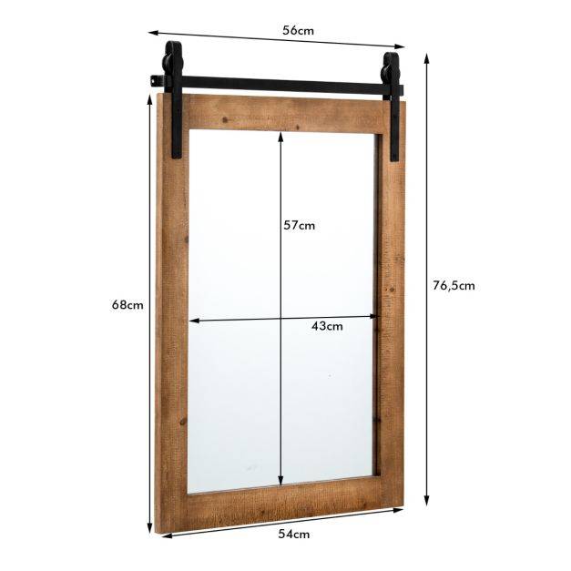 Helloshop26 - Miroir mural rustique avec cadre en bois massif et support en métal 76 x 56 cm miroir décoratif de style porte de grange rectangulaire marron - Imagen 5