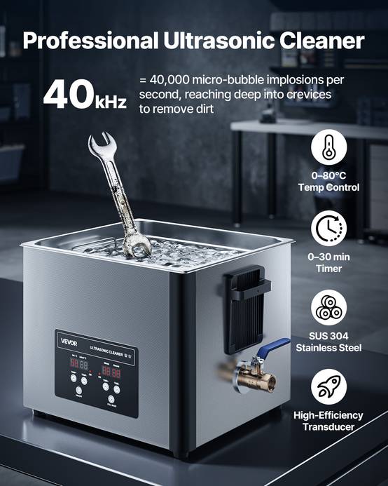 Vevor - VEVOR Nettoyeur à ultrasons 15 L, 240 W ultrasonique 40 kHz, panier inox et affichage numérique, pour bijoux montres lunettes et pièces - Image 2