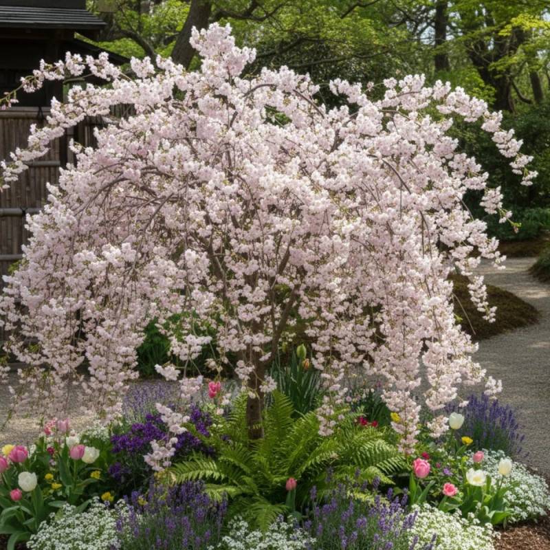 Cerisier du Japon Nain Kojo No Mai, Cerisier à fleurs à fleurs Rose - feuillage Caduc - Pot de 7,5L - 60/80 cm-  hauteur à maturité De 1,50 m à 2,00 m - Image 2