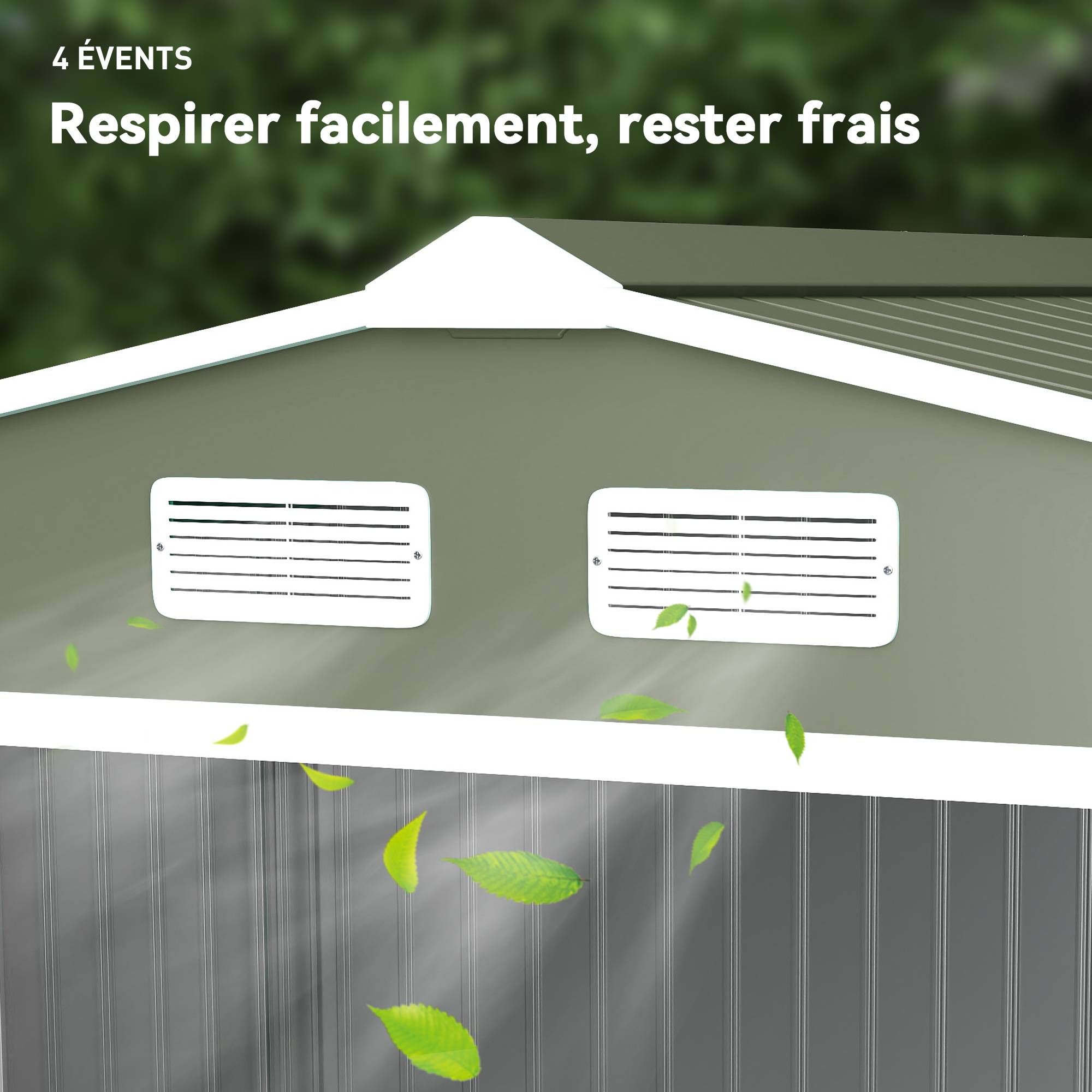 Abri de jardin 5,4 m² 2,77 x 1,95 x 1,92 m kit de fondation porte coulissante ventilations acier galvanisé, vert clair - Image 10