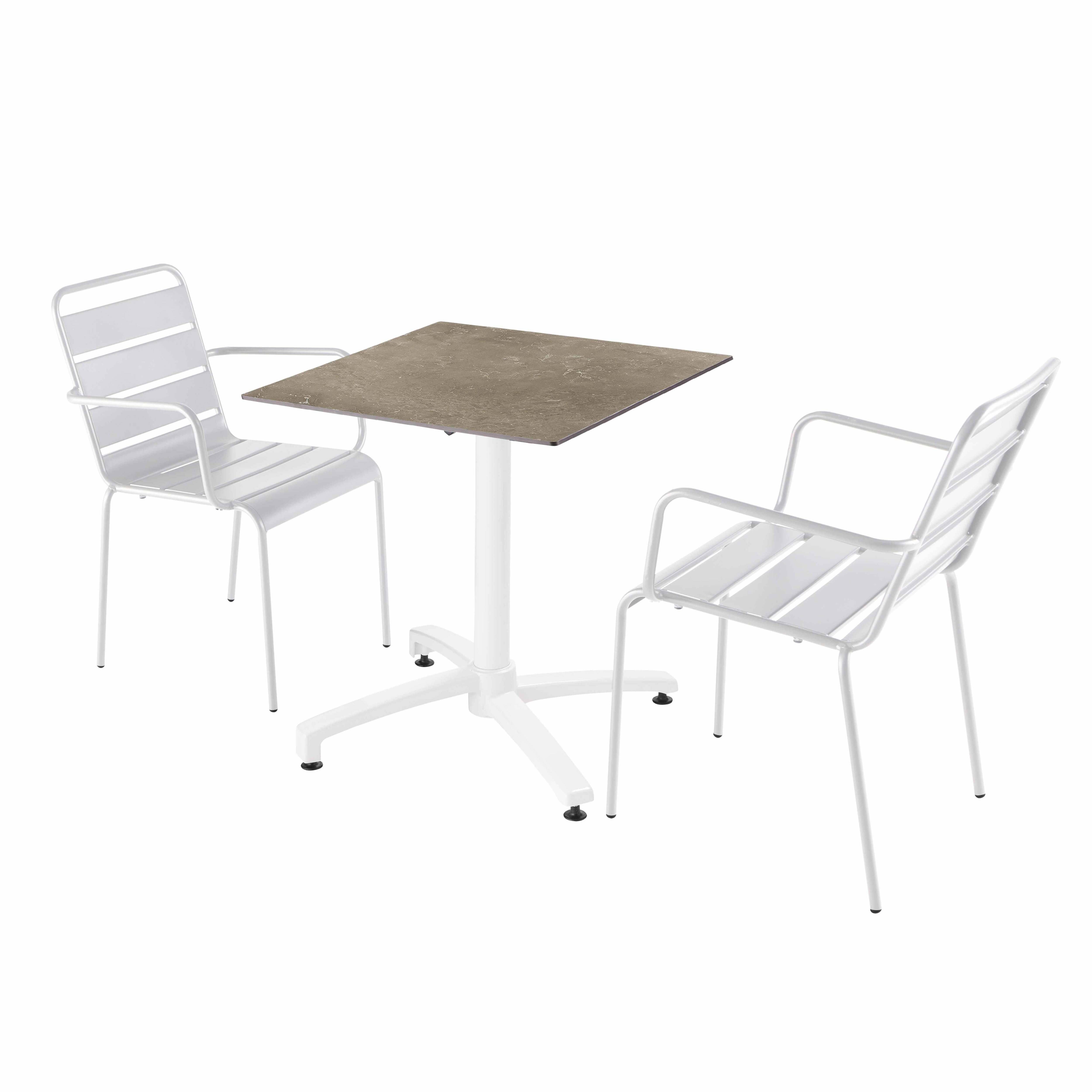 Oviala - Ensemble table de terrasse marbre beige et 2 fauteuils blanc - Oviala - Imagen 1