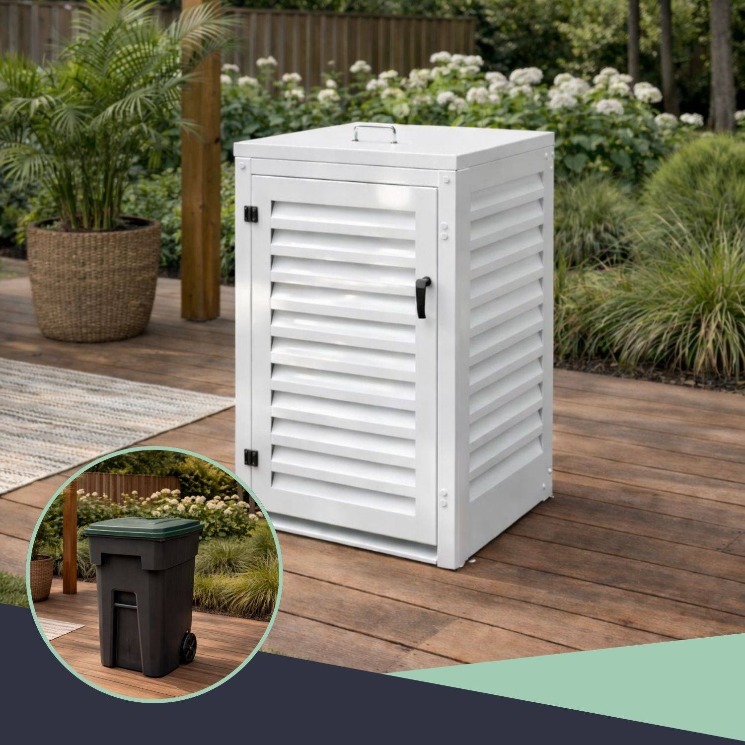 Cache Poubelle Extérieur Simple en Aluminium thermolaqué - Abri pour 1 conteneur 240 Litres – Blanc RAL 9010 - Image 8