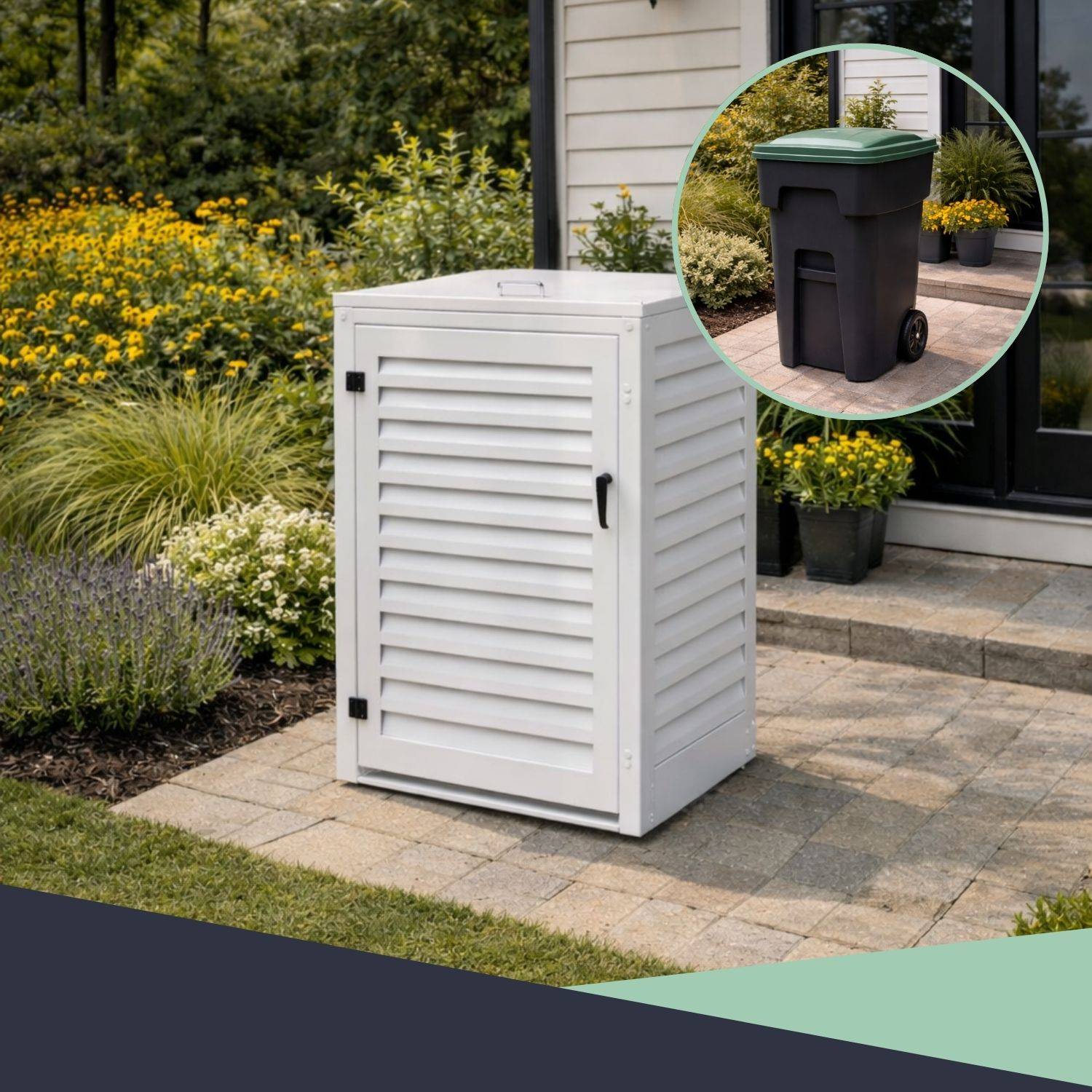 Cache Poubelle Extérieur Simple en Aluminium thermolaqué - Abri pour 1 conteneur 240 Litres – Blanc RAL 9010 - Image 6