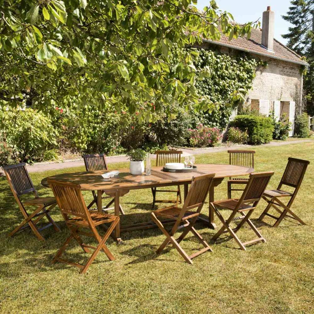 Macabane - MAEVA - Ensemble de jardin bois teck huilé table ovale + 8 chaises - Imagen 2