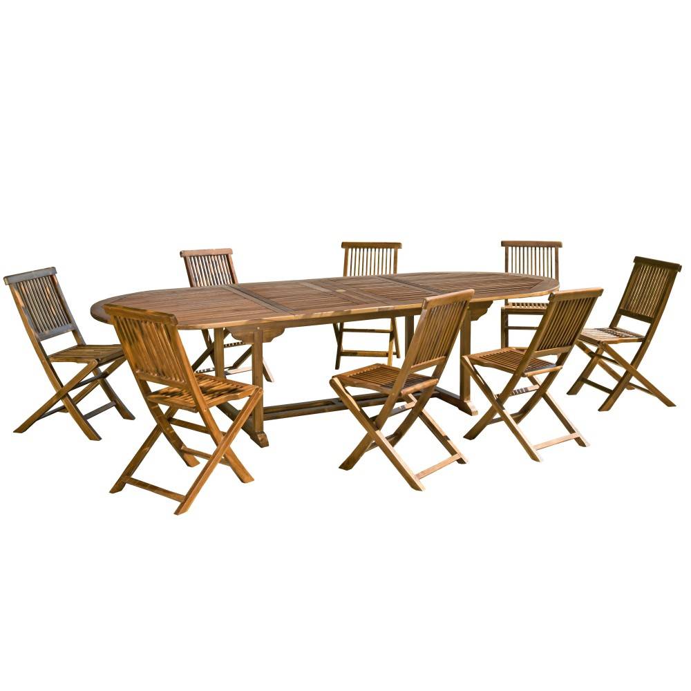 Macabane - MAEVA - Ensemble de jardin bois teck huilé table ovale + 8 chaises - Imagen 1