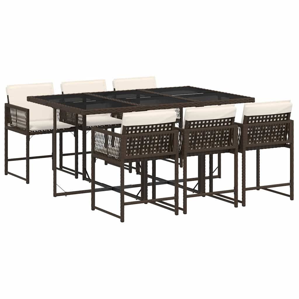 ComfortXL - Salon de Jardin Encastrable 6 Personnes Brun et Coussins Crème, Table en Verre et Chaises Compactes – ComfortXL Outdoor Living - Image 2