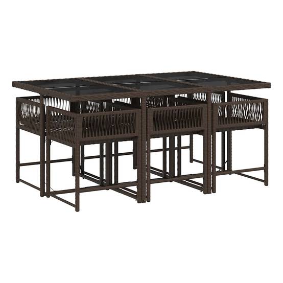 ComfortXL - Salon de Jardin Encastrable 6 Personnes Brun et Coussins Crème, Table en Verre et Chaises Compactes – ComfortXL Outdoor Living - Image 3