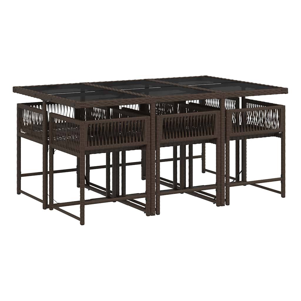 ComfortXL - Salon de Jardin Encastrable 6 Personnes Brun et Coussins Crème, Table en Verre et Chaises Compactes – ComfortXL Outdoor Living - Image 3