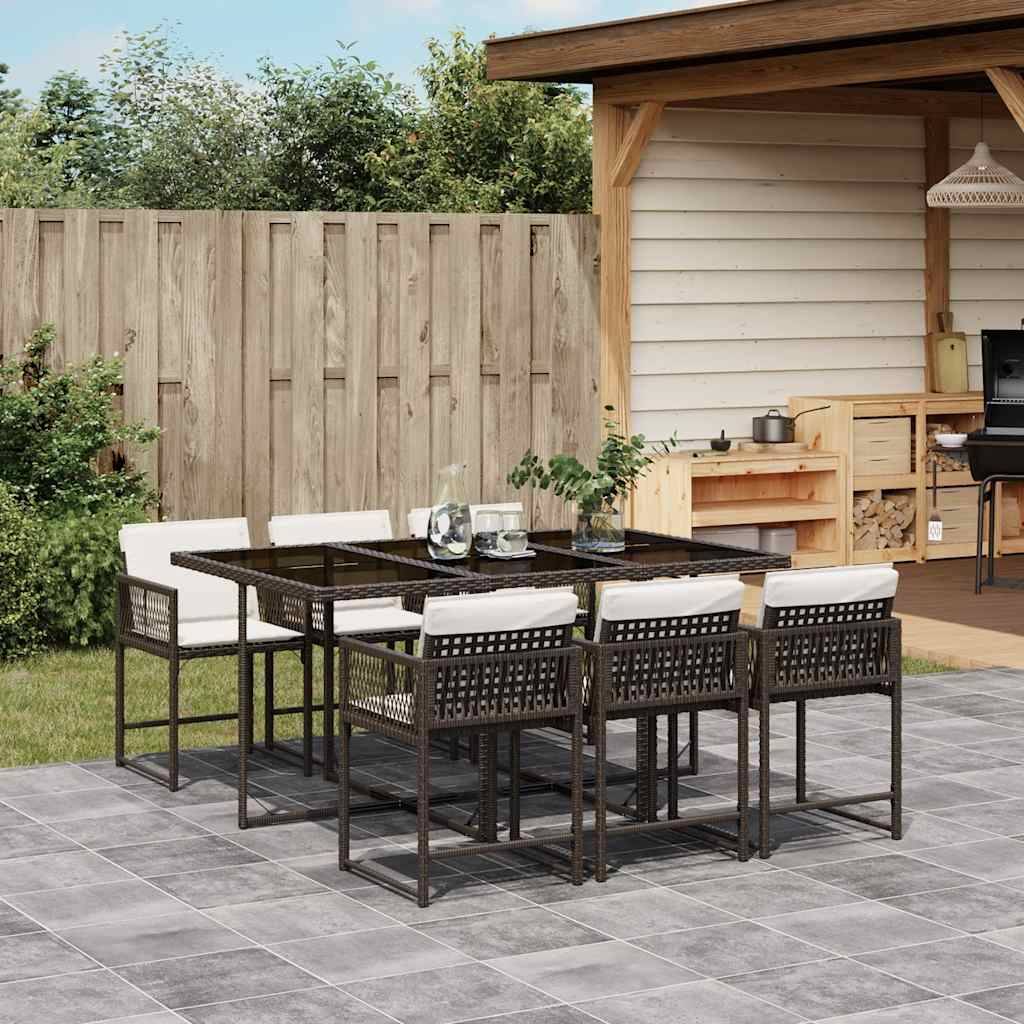ComfortXL - Salon de Jardin Encastrable 6 Personnes Brun et Coussins Crème, Table en Verre et Chaises Compactes – ComfortXL Outdoor Living - Image 1