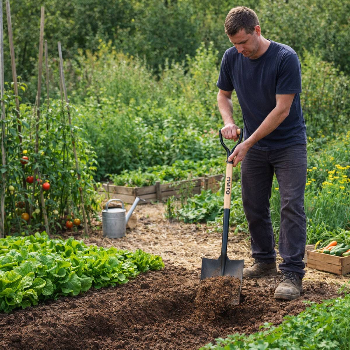 Pelle de jardin carrée acier trempé Haute qualité Manche en Bois Poignée ergonomique VITO - Imagen 5