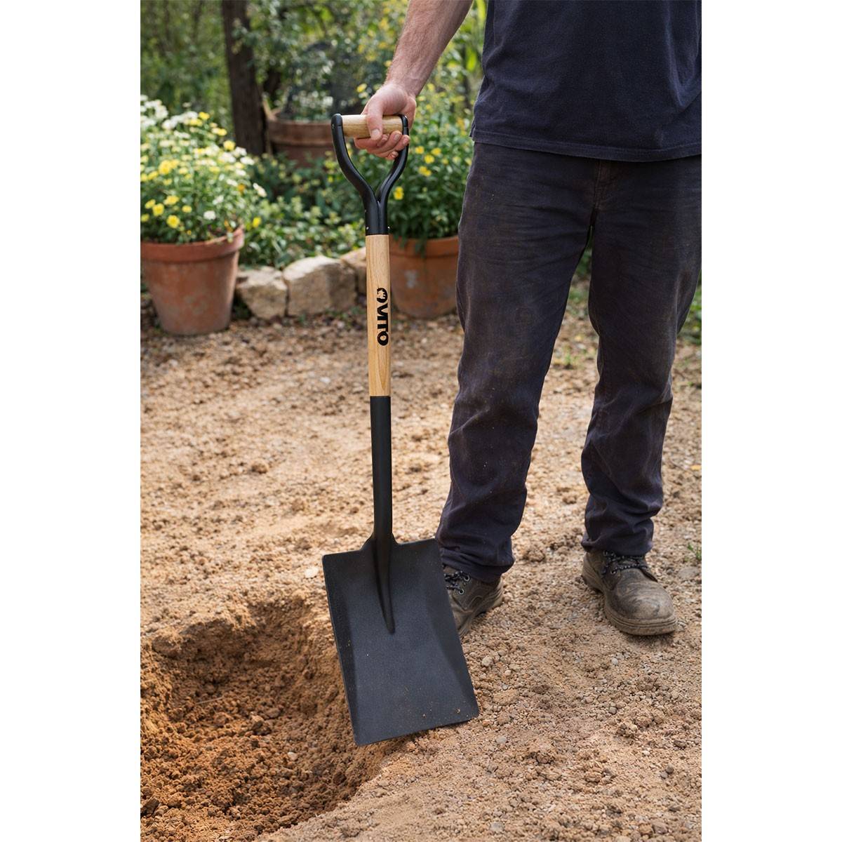 Pelle de jardin carrée acier trempé Haute qualité Manche en Bois Poignée ergonomique VITO - Imagen 6