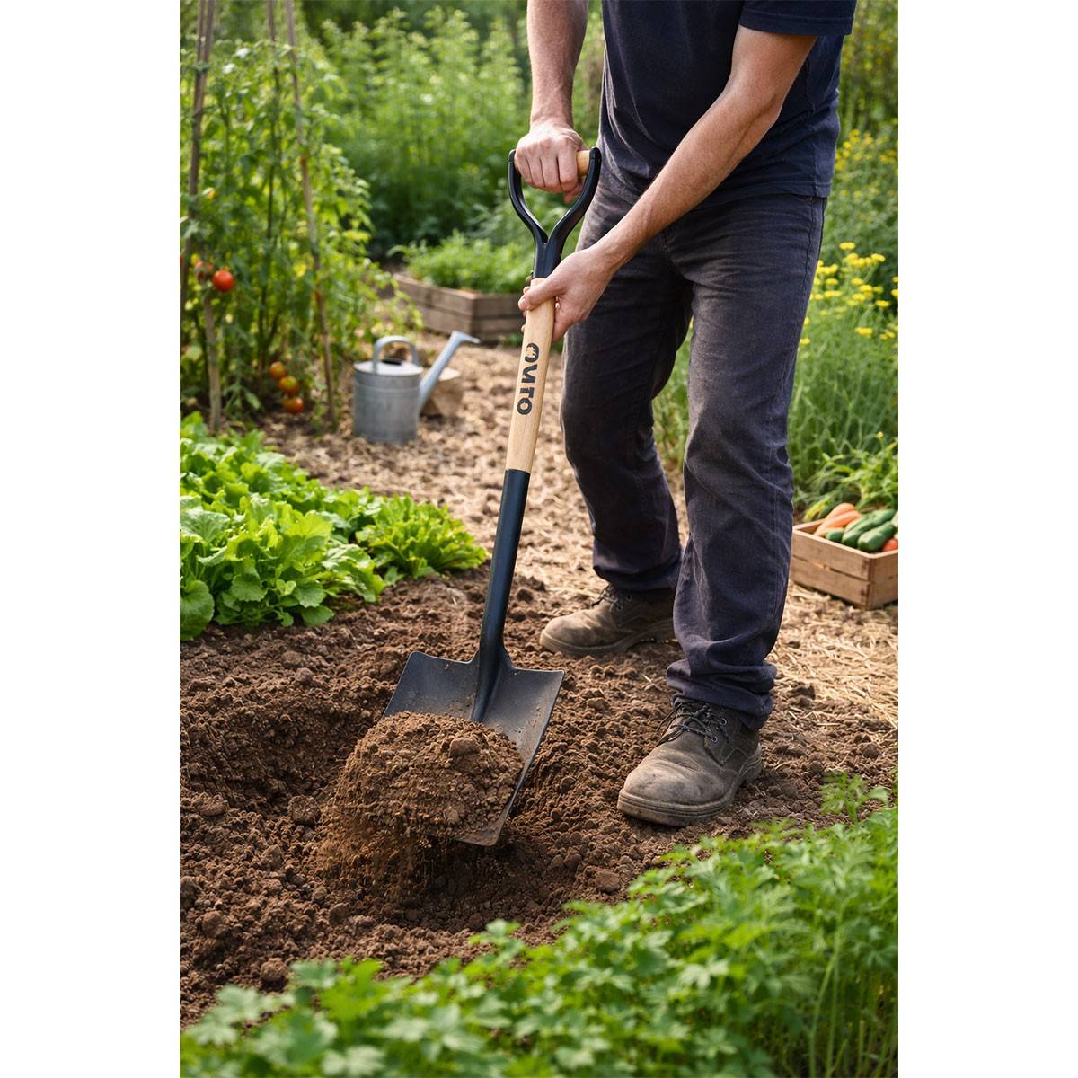 Pelle de jardin carrée acier trempé Haute qualité Manche en Bois Poignée ergonomique VITO - Imagen 7