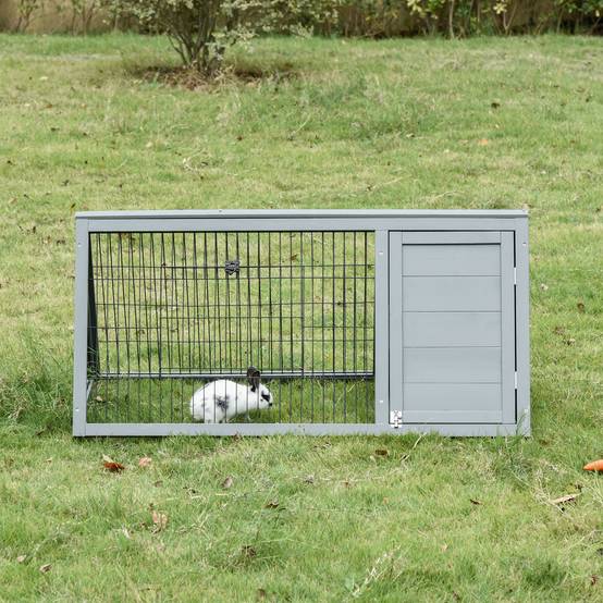 Clapier triangulaire bois massif extérieur pour petits animaux 116x62x52cm gris - ComfortXL Outdoor Living - Image 4